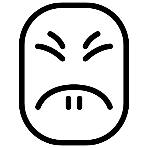 Line art icon of a frustrated or squeezing face expression with an inverted frown, illustrating unpalatably bitter or over-steeped tea.