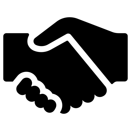 Solid black handshake line silhouette icon representing commercial trust and professional business partnerships.