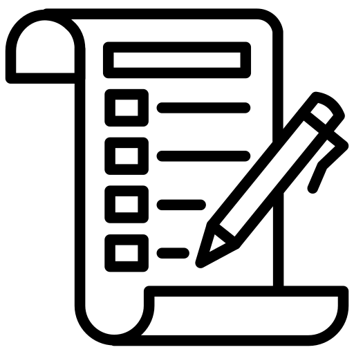 Line icon of a checklist scroll and a pen, representing Savoritea's commitment to transparent labeling and clear information