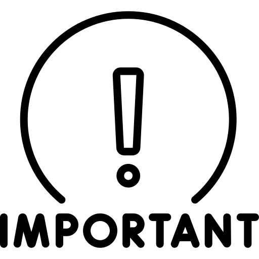 Line art icon showing an exclamation mark inside a circular border above the bold word IMPORTANT.