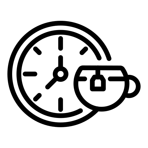 A teacup overlapping a clock face, representing the correct steep time and routine for Savoritea teas.